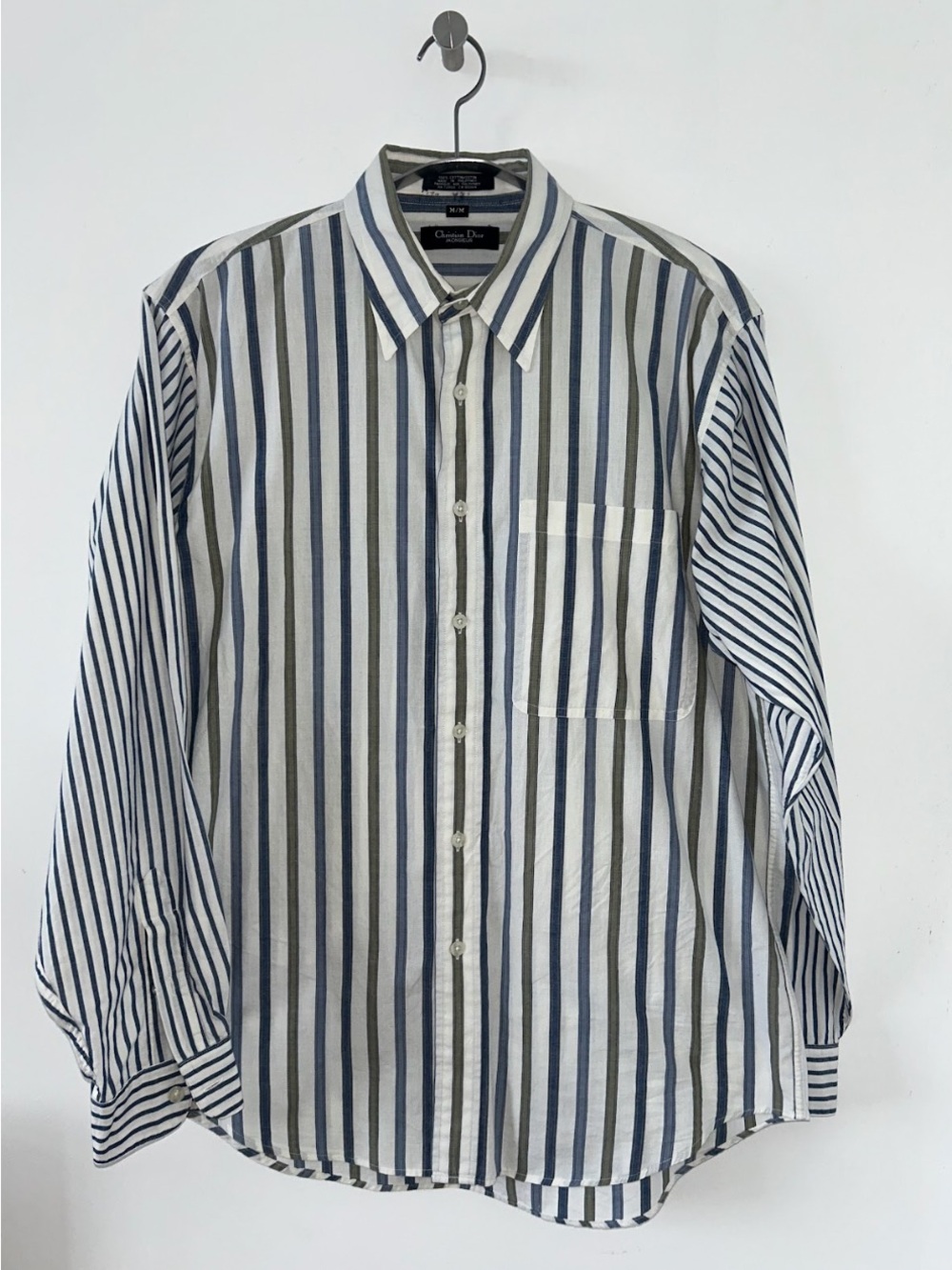 Dior Vertical Striped Button-Down Shirt in Blue & White